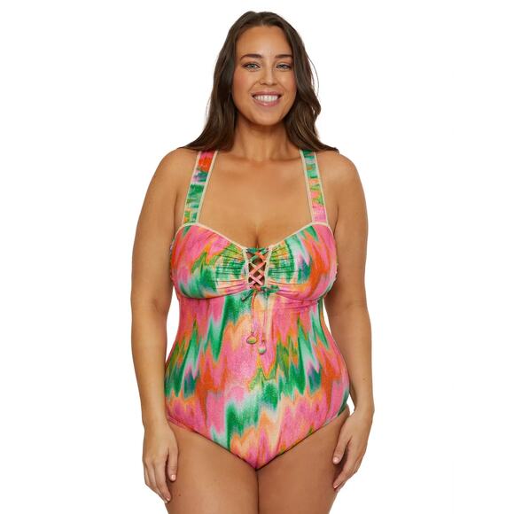 Becca Plus Size Mirage Lace-Up One-Piece Swimsuit Multi Size 2XL 0612 - Picture 1 of 3